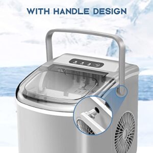 Portable Countertop Ice Maker Machine with Handle, 9 Bullet-Shaped Ice Cubes Ready in 6 Mins, 26Lbs/24H, Self-Cleaning Function with Ice Scoop and Basket for Home/Kitchen/Party (Grey)