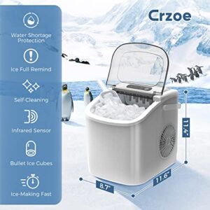 Portable Countertop Ice Maker Machine with Handle, 9 Bullet-Shaped Ice Cubes Ready in 6 Mins, 26Lbs/24H, Self-Cleaning Function with Ice Scoop and Basket for Home/Kitchen/Party (Grey)