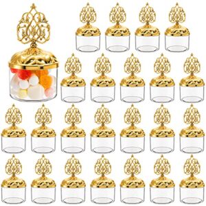 mezchi 24 pack clear favor boxes with gold dome lids, plastic dome shaped wedding party favor candy box, decorative candy storage containers for chocolate, cakes, desserts, snacks, macaroons…