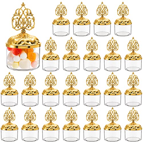 Mezchi 24 Pack Clear Favor Boxes with Gold Dome Lids, Plastic Dome Shaped Wedding Party Favor Candy Box, Decorative Candy Storage Containers for Chocolate, Cakes, Desserts, Snacks, Macaroons…