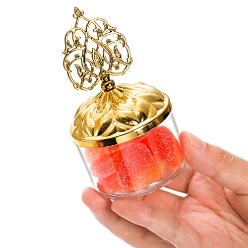 Mezchi 24 Pack Clear Favor Boxes with Gold Dome Lids, Plastic Dome Shaped Wedding Party Favor Candy Box, Decorative Candy Storage Containers for Chocolate, Cakes, Desserts, Snacks, Macaroons…