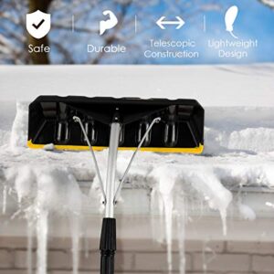 Happytools Telescoping Snow Roof Rake, 21’ Lightweight Aluminum Snow Removal Tool with Extendable Pole and Poly Blade for Metal Roof, Asphalt Roof, Car and Solar Panel