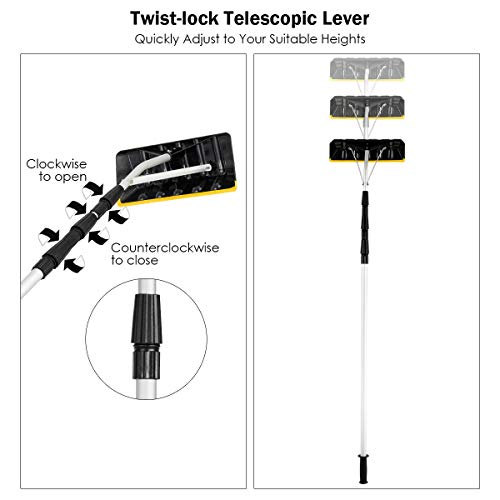 Happytools Telescoping Snow Roof Rake, 21’ Lightweight Aluminum Snow Removal Tool with Extendable Pole and Poly Blade for Metal Roof, Asphalt Roof, Car and Solar Panel