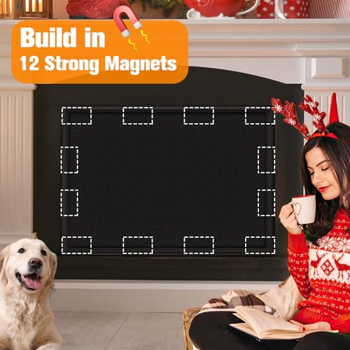 Magnetic Fireplace Cover, Fireplace Blocker Blanket Stops Overnight Heat Loss, Adjustable Fireplace Draft Stopper Save Energy, Fireplace Insulation Black 39" W x 32" H