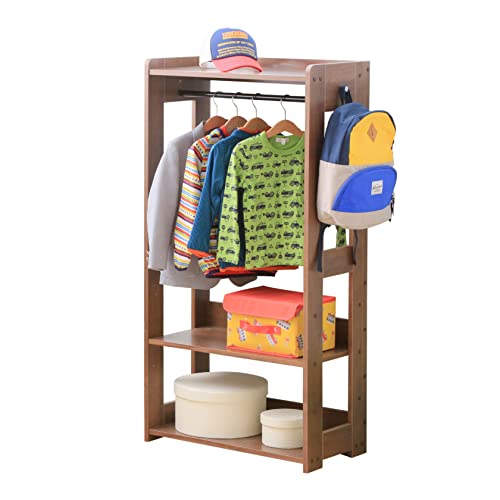 IRIS USA, Inc. Small Wooden Freestanding Garment Rack with Shelves and Bag Hook, Dark Brown