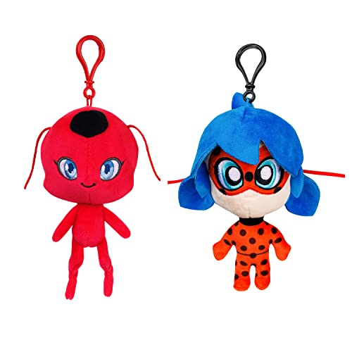 P.M.I. Miraculous Ladybug Plush Clip-on Toys | Two of Four 5-Inch-Tall Collectibles | Miraculous Ladybug Toys and Playable Mini Toys | Tikki and Ladybug| Miraculous Ladybug Kids’ Toys