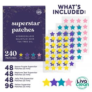 LivaClean 240 CT Superstar Acne Patches w/Salicylic Acid & Tea Tree, Star Pimple Patch Pimple Patches for Face Pimple Patches Stars Hydrocolloid Acne Patches Cute Zit Patches for Face Healing Sticker