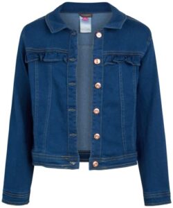 vince camuto girls' jean jacket - basic casual soft stretch denim jacket (size: 7-12), size 8, dark wash soild