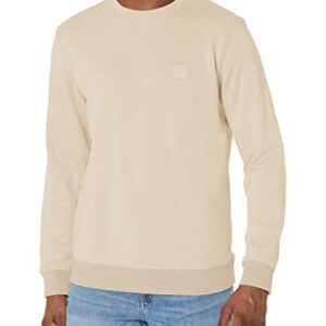 BOSS Men's Patch Logo French Terry Pullover Cotton Sweatshirt, Cloud Cream, M