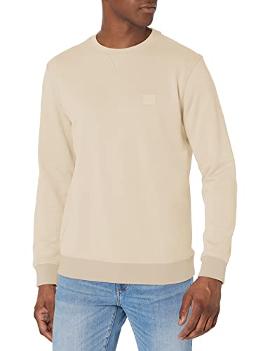 BOSS Men's Patch Logo French Terry Pullover Cotton Sweatshirt, Cloud Cream, M