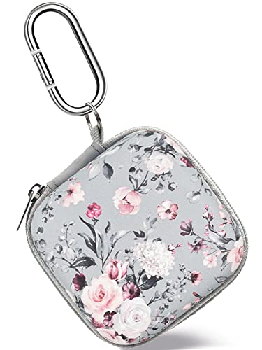 KOUJAON Square Earbud Case, Headphone Organizer Wired Ear Bud Case Portable EVA Carrying Case Storage Bag with Carabiner for Airpods Pro Beats Bose Galaxy Buds Data Cable Storage (Pink Rose)