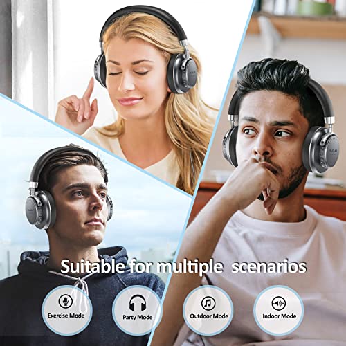 AUOUA Life On Music Wireless Bluetooth Headphones with Mic, Over Ear Headset with Microphone for PC, Lightweight Wired Headphone for iPad PC Laptop, Black