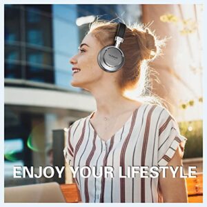 AUOUA Life On Music Wireless Bluetooth Headphones with Mic, Over Ear Headset with Microphone for PC, Lightweight Wired Headphone for iPad PC Laptop, Black