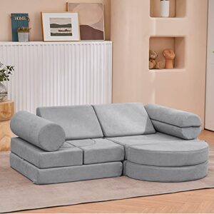 jela kids couch 14pcs luxury, floor sofa modular furniture for adults, playhouse play set for toddlers babies, foam play couch (moonlight grey, 57"x28"x18")