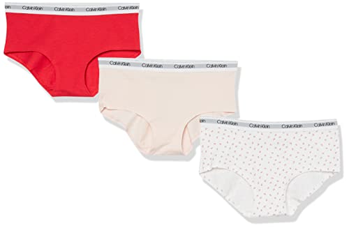 Calvin Klein Girls' Modern Cotton Hipster Underwear, Dystral Pink/CK Toss/Red, M