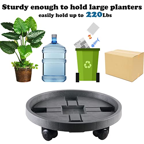 3 Pack Plant Caddy with Wheels 13 Inch Rolling Plant Stand Heavy Duty Plant Dolly with Casters Planter Pot Mover Round Plant Roller Base for Indoor Patio Outdoor Large Trash Can Dolly, Grey