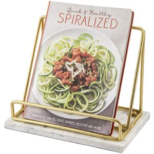 MyGift Modern Brass Metal Wire and White Marble Kitchen Cookbook Stand - Countertop Recipe Book and Tablet Holder - Handcrafted in India