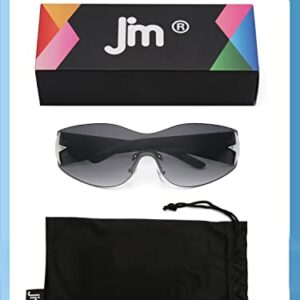 JM Rimless Y2K Sunglasses for Women Men, Oversized Trendy Shield Wrap Around Shades Green/Gradient Grey