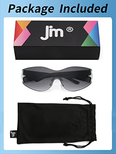 JM Rimless Y2K Sunglasses for Women Men, Oversized Trendy Shield Wrap Around Shades Green/Gradient Grey