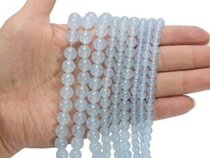 pamir tong 146pcs natural chalcedony beads gemstone jade beads round loose beads diy smooth beads for bracelet necklace earrings jewelry making with stretch cord & jewerly findings cb14 lt blue