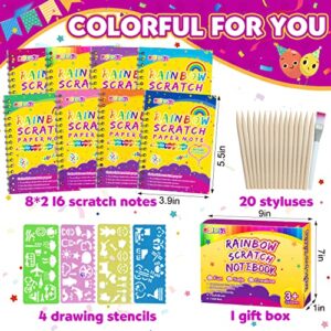 pigipigi Scratch Art-Craft Notebook: 16 Pack Rainbow Scratch Party Favor Kid Paper Craft Project Art Supply for Girls Boys Age 3 4 5 6 7 8 9 10 11 Year Old Toy Christmas Birthday Gift Activity