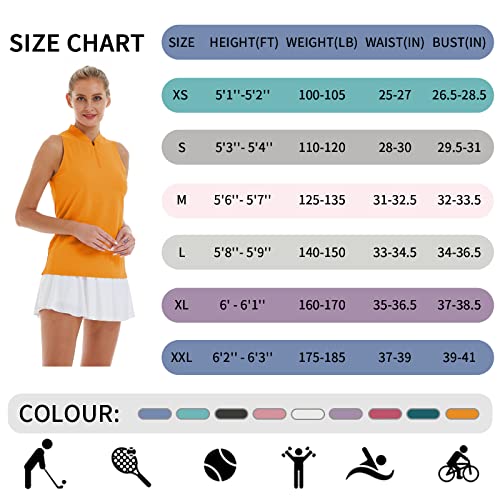 CQC Women's Sleeveless Golf Polo Tennis Shirts Zip Up Quick Dry UPF 50+ Athletic Tank Tops Moisture Wicking Sport Casual Golden Spice M