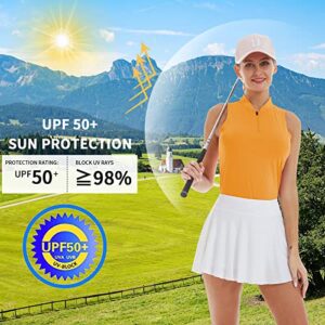 CQC Women's Sleeveless Golf Polo Tennis Shirts Zip Up Quick Dry UPF 50+ Athletic Tank Tops Moisture Wicking Sport Casual Golden Spice M