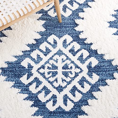 Safavieh Moroccan Tassel Shag Collection Accent Rug - 4' x 6', Blue & Ivory, Boho Design, Non-Shedding & Easy Care, 2-inch Thick Ideal for High Traffic Areas in Foyer, Living Room, Bedroom (MTS652M)