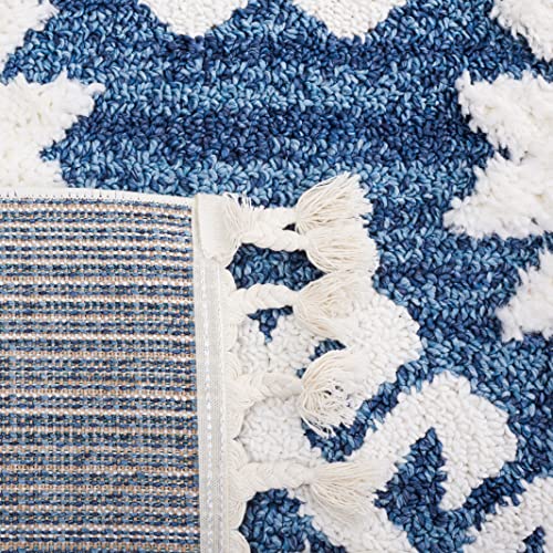 Safavieh Moroccan Tassel Shag Collection Accent Rug - 4' x 6', Blue & Ivory, Boho Design, Non-Shedding & Easy Care, 2-inch Thick Ideal for High Traffic Areas in Foyer, Living Room, Bedroom (MTS652M)