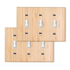 2pc solid wood 1-gang duplex toggle light switch plate 4.5" x 6.3" bamboo light switch cover quality raw wooden decorative bedroom kitchen home decor (1-gang duplex toggle)