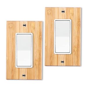 2pc solid wood single rocker light switch plate 4.5" x 2.76" bamboo light switch cover quality raw wooden decorative bedroom kitchen home decor (single rocker)