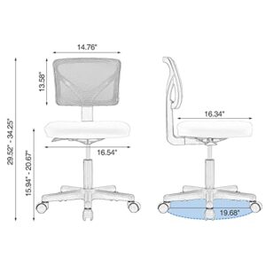 Armless Small Home Office Desk Chair, Ergonomic Low Back Computer Chair, Adjustable Rolling Swivel Task Chair with Lumbar Support for Small Space, 1 Pack, Blue