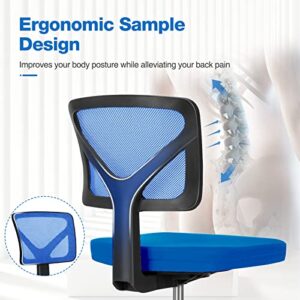 Armless Small Home Office Desk Chair, Ergonomic Low Back Computer Chair, Adjustable Rolling Swivel Task Chair with Lumbar Support for Small Space, 1 Pack, Blue