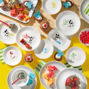Corelle Vitrelle 16-Piece Dinnerware Set, Triple Layer Glass and Chip Resistant, Lightweight Round Plates Bowls Disney's Mickey Mouse - The True Original White