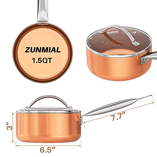 Zunmial Sauce Pan,1.5Qt Saucepan,Small Saucepan with Lid,Copper Pot,Sauce Pot,Non Stick Small Cooking Pot 1.5 Quart