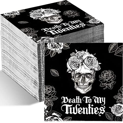 100 Pack Death to My Twenties Napkins, 5 x 5 Inch RIP Twenties Birthday Decorations Cocktail Napkins, 3 Ply 30th Birthday Paper Napkins Death to My 20s for Men Women 30th Birthday Party Supplies