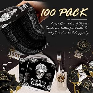 100 Pack Death to My Twenties Napkins, 5 x 5 Inch RIP Twenties Birthday Decorations Cocktail Napkins, 3 Ply 30th Birthday Paper Napkins Death to My 20s for Men Women 30th Birthday Party Supplies