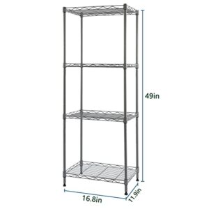 YOHKOH 4-Tier Wire Shelving Metal Storage Rack Adjustable Shelves for Laundry Bathroom Kitchen Pantry Closet (Grey, 16.8L x 11.9W x 49H)
