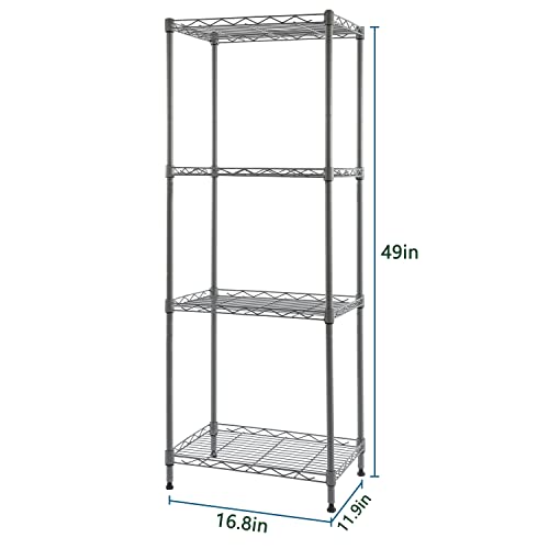 YOHKOH 4-Tier Wire Shelving Metal Storage Rack Adjustable Shelves for Laundry Bathroom Kitchen Pantry Closet (Grey, 16.8L x 11.9W x 49H)