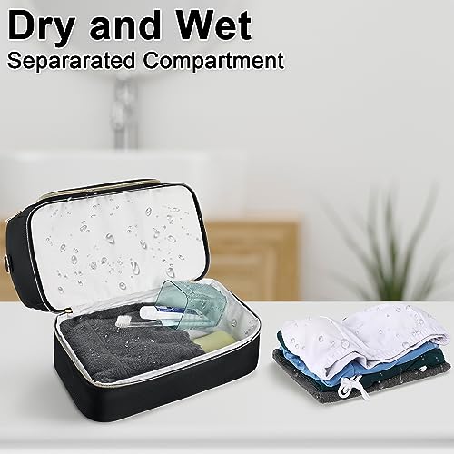 Travel Toiletry Bag for Women, Double Layer Hanging Makeup Organizer Bag with Waterproof Pocket, Cosmetic Bag Travel Essentials for Full Sized Toiletries, Travel, Business Trips, Family Use, Black