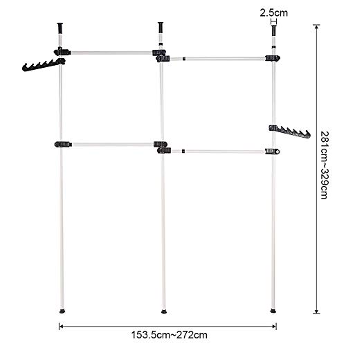 Adjustable Clothing Rack, 2 Tier Double Rod Clothes Rack Freestanding Garment Rack Telescopic Closet Hanger for Hanging Clothes, Floor to Ceiling Rod for Home Bedroom Retail Clothes Organizer