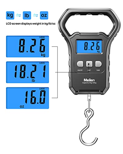 Fish Scale, Meilen 110lb/50kg Luggage Scale Hanging Scale Fishing Scale with Backlit LCD Display, Luggage Scales for Suitcase with Large Handle, Digital Postal Scale Fishing Gifts for Men