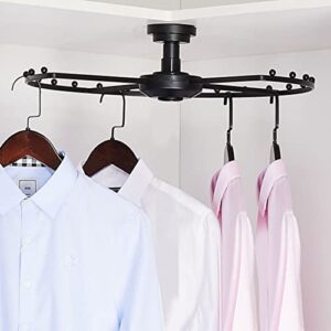 rotating round closet rod, heavy duty hanger cloakroom corner storage organizer hanging clothes hanger rack space saving round metal hanger for wardrobes chome closet ( color : black , size : 1 tier-a