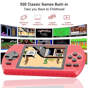 Retro Handheld Game Console, Melusen Video Game Console with 500 Classical FC Games 3.5-Inch Color Screen 800mAh Rechargeable Battery Gameboy Support for Connecting TV and Two Players (500 Games-Red)