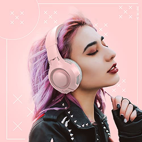 Anivia Headphones with Microphone Surround Sound Active Noise Canceling Pink Wired Gaming Headphones - 3.5mm Audio Jack Stereo Headset for PC, PS4, PS5, Switch, Xbox One, Pink (Game/Work/School)