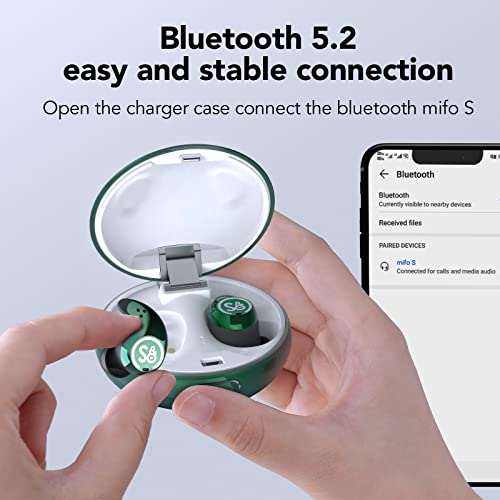 MIFO S True Wireless Earbuds Active Noise Canceling, Bluetooth 5.2, 6Mics ENC Noise Cancelling Headphones, IPX7 Waterproof, Deep Bass Wireless Sport Earbuds with APP(Green)