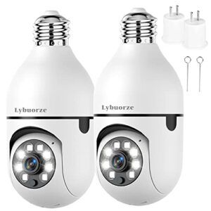 lybuorze 2k 3mp light bulb security camera 2 pack security cameras wireless wifi outdoor with audio automatic humanoid tracking, full color night vision phenomenal cameras for home security