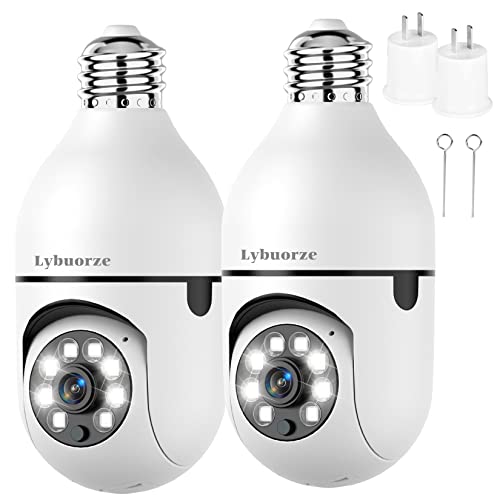 Lybuorze 2K 3MP Light Bulb Security Camera 2 Pack Security Cameras Wireless WiFi Outdoor with Audio Automatic Humanoid Tracking, Full Color Night Vision Phenomenal Cameras for Home Security