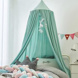 limili bed canopy for kids, round dome kids mosquito net indoor outdoor castle hanging house decoration reading nook kids playing home decoration(lake green)