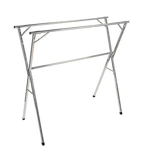 Camco Portable Clothes Drying Rack | Features 3 Horizontal Drying Rods | Extend from 60-inches to 95-inches Long to Provide Plenty of Drying Space | Light Weight Stainless Steel (51339)